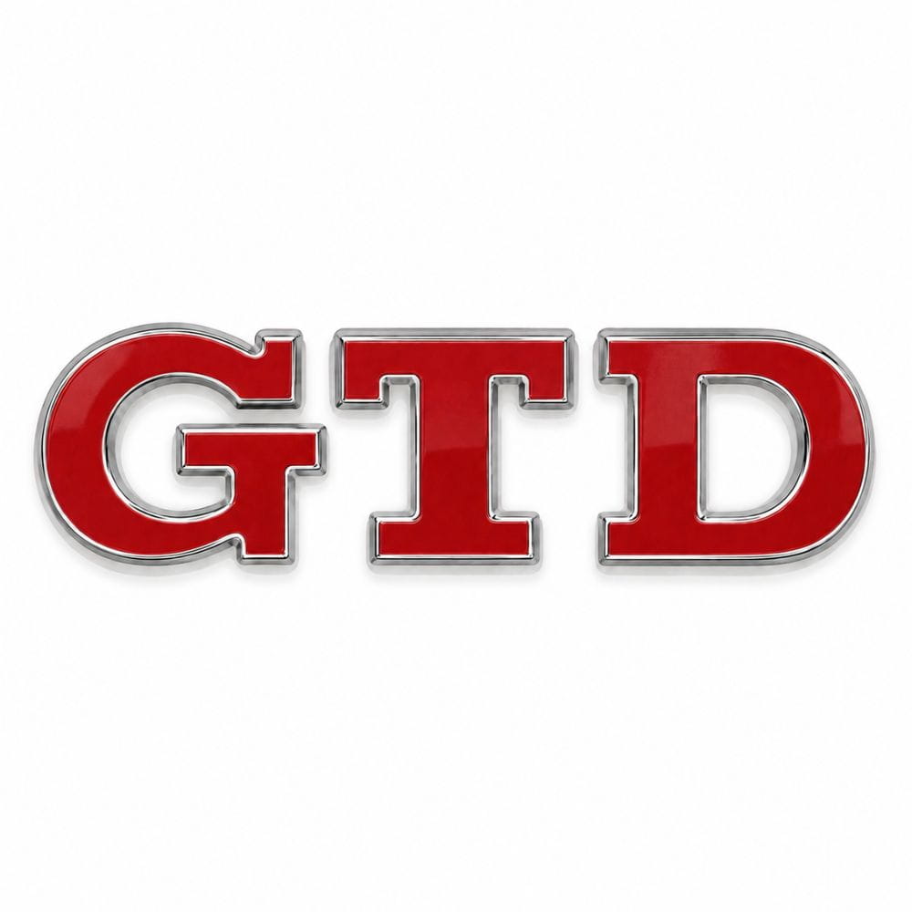Emblema metálico GTD rojo con borde cromado para portón trasero de Golf VI y VII con relieve