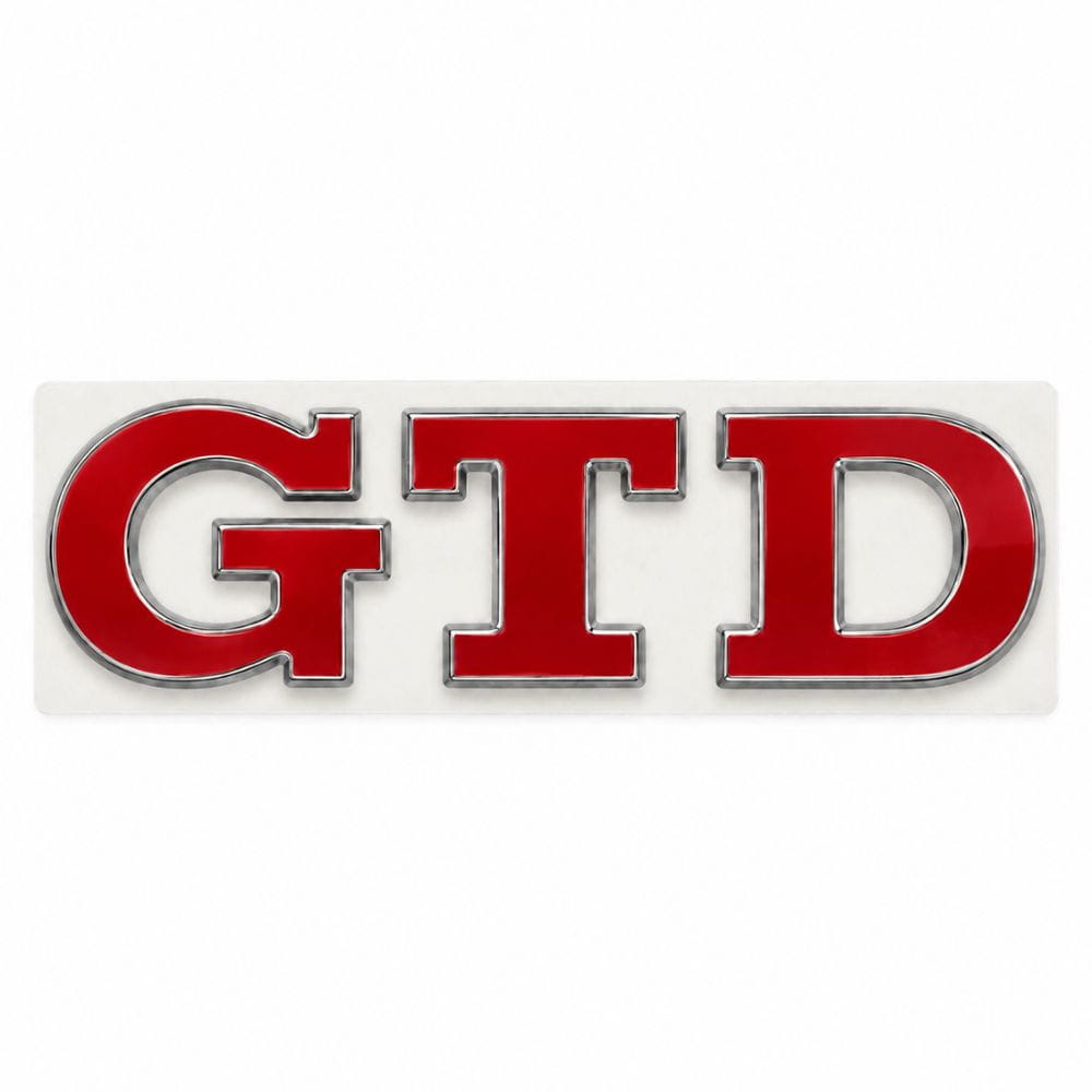 Emblema metálico GTD rojo con borde cromado para portón trasero de Golf VI y VII con relieve