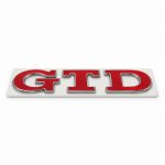 Emblema metálico GTD rojo con borde cromado para portón trasero de Golf VI y VII con relieve