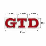 Emblema metálico GTD rojo con borde cromado para portón trasero de Golf VI y VII con relieve