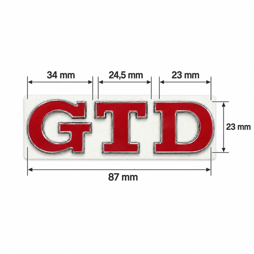 Emblema metálico GTD rojo con borde cromado para portón trasero de Golf VI y VII con relieve