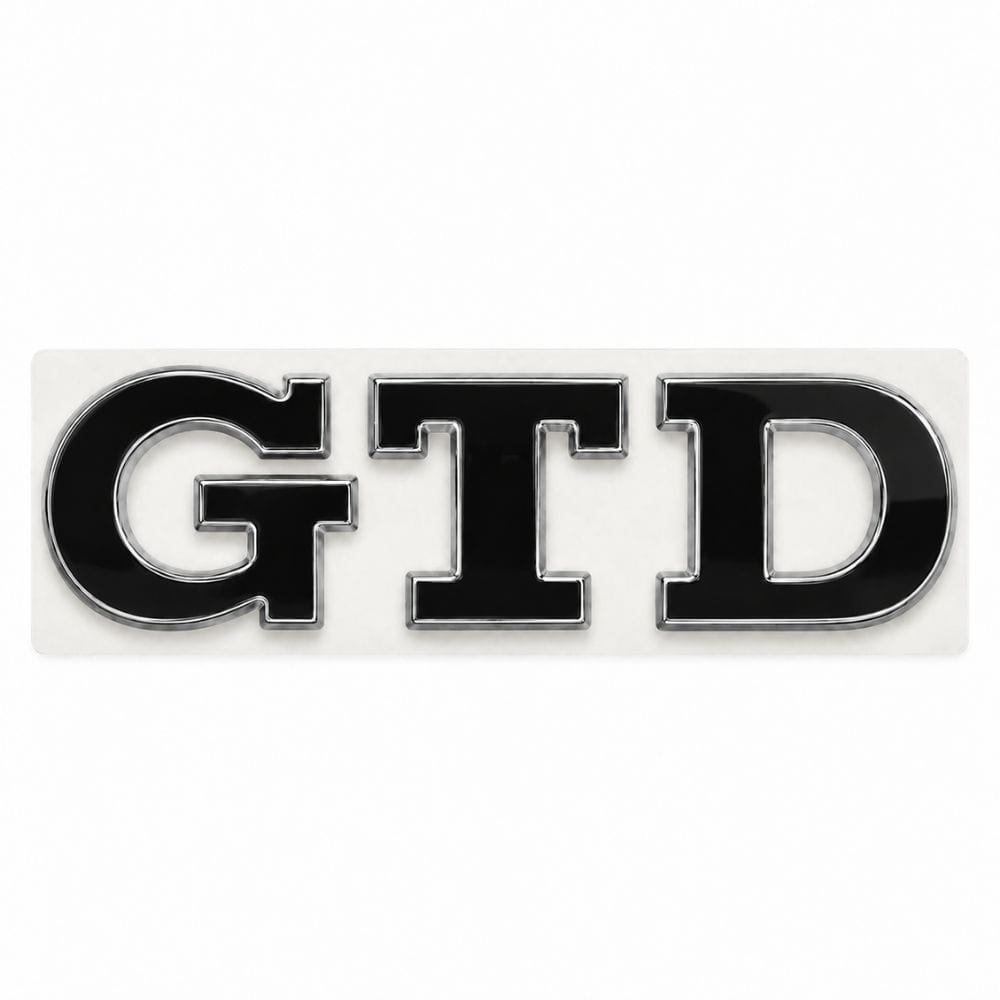 Emblema metálico GTD negro con borde cromado para portón trasero de Golf VI y VII con relieve