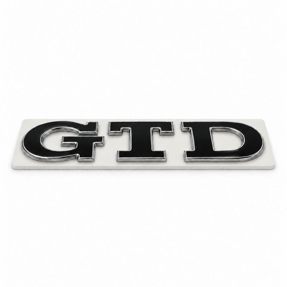 Emblema metálico GTD negro con borde cromado para portón trasero de Golf VI y VII con relieve