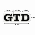 Emblema metálico GTD negro con borde cromado para portón trasero de Golf VI y VII con relieve