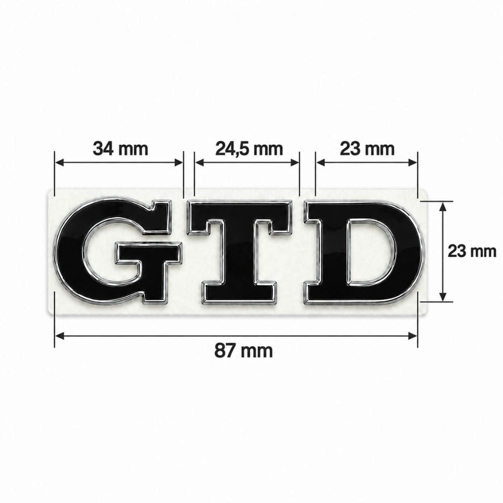 Emblema metálico GTD negro con borde cromado para portón trasero de Golf VI y VII con relieve