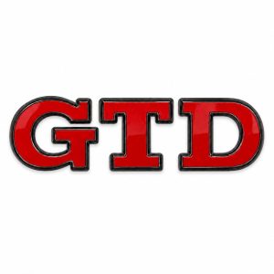 Emblema metálico GTD rojo con borde negro para portón trasero de Golf VI y VII con relieve