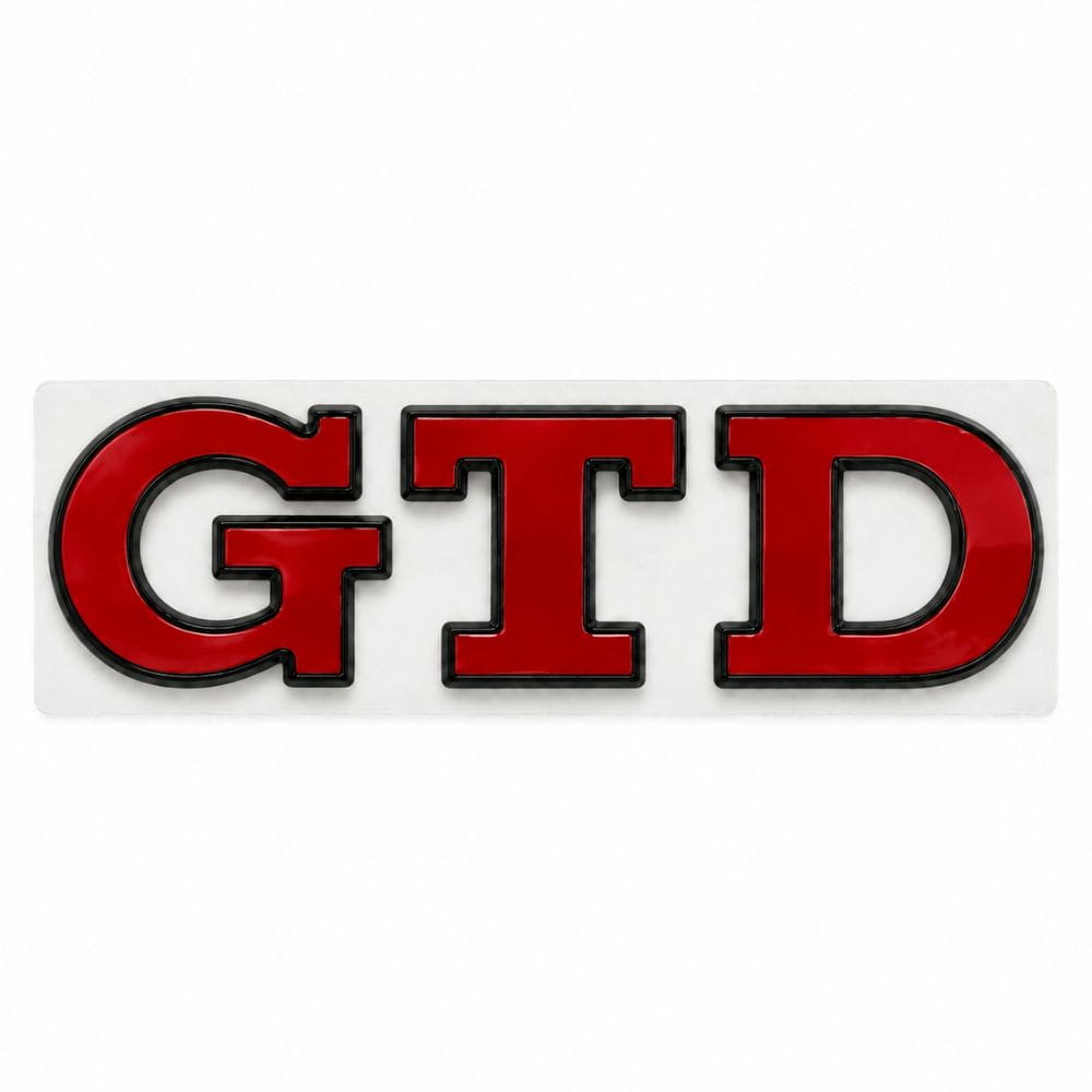 Emblema metálico GTD rojo con borde negro para portón trasero de Golf VI y VII con relieve