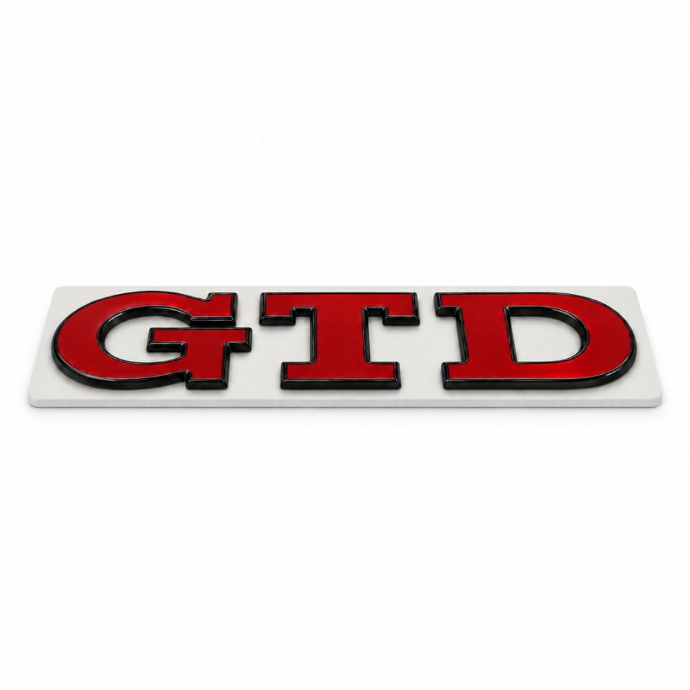 Emblema metálico GTD rojo con borde negro para portón trasero de Golf VI y VII con relieve