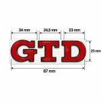 Emblema metálico GTD rojo con borde negro para portón trasero de Golf VI y VII con relieve