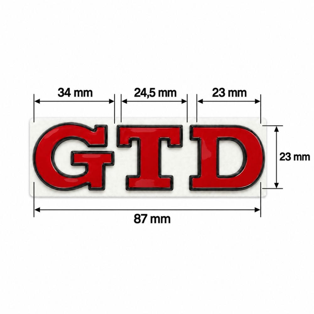 Emblema metálico GTD rojo con borde negro para portón trasero de Golf VI y VII con relieve