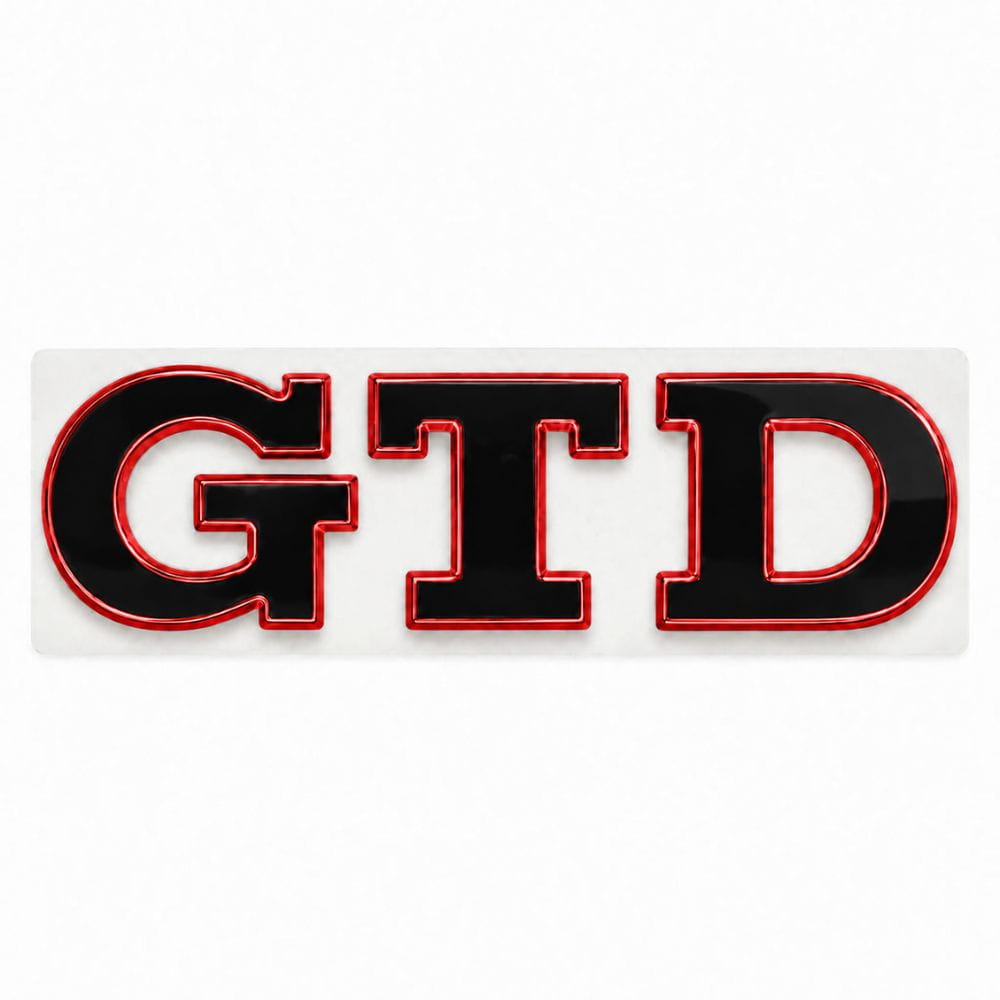 Emblema metálico GTD negro con borde rojo para portón trasero de Golf VI y VII con relieve