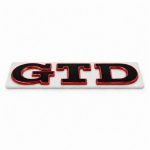Emblema metálico GTD negro con borde rojo para portón trasero de Golf VI y VII con relieve