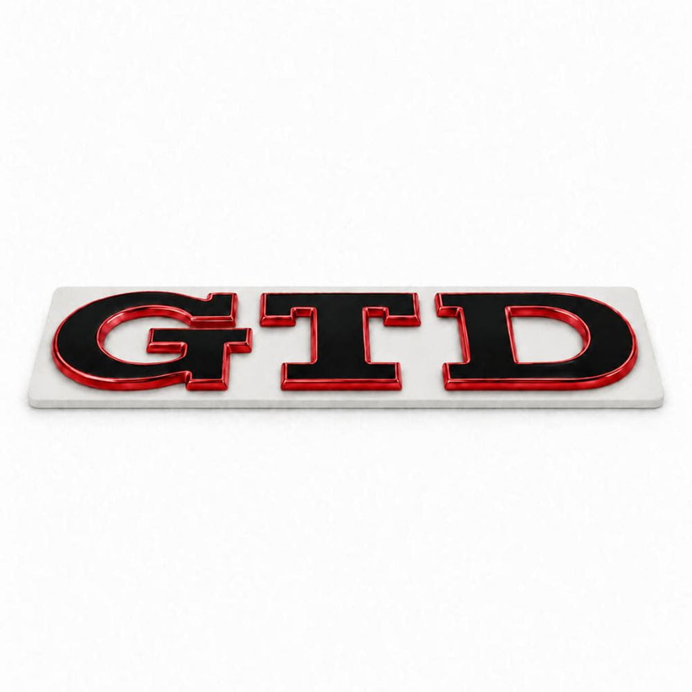 Emblema metálico GTD negro con borde rojo para portón trasero de Golf VI y VII con relieve