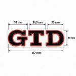 Emblema metálico GTD negro con borde rojo para portón trasero de Golf VI y VII con relieve