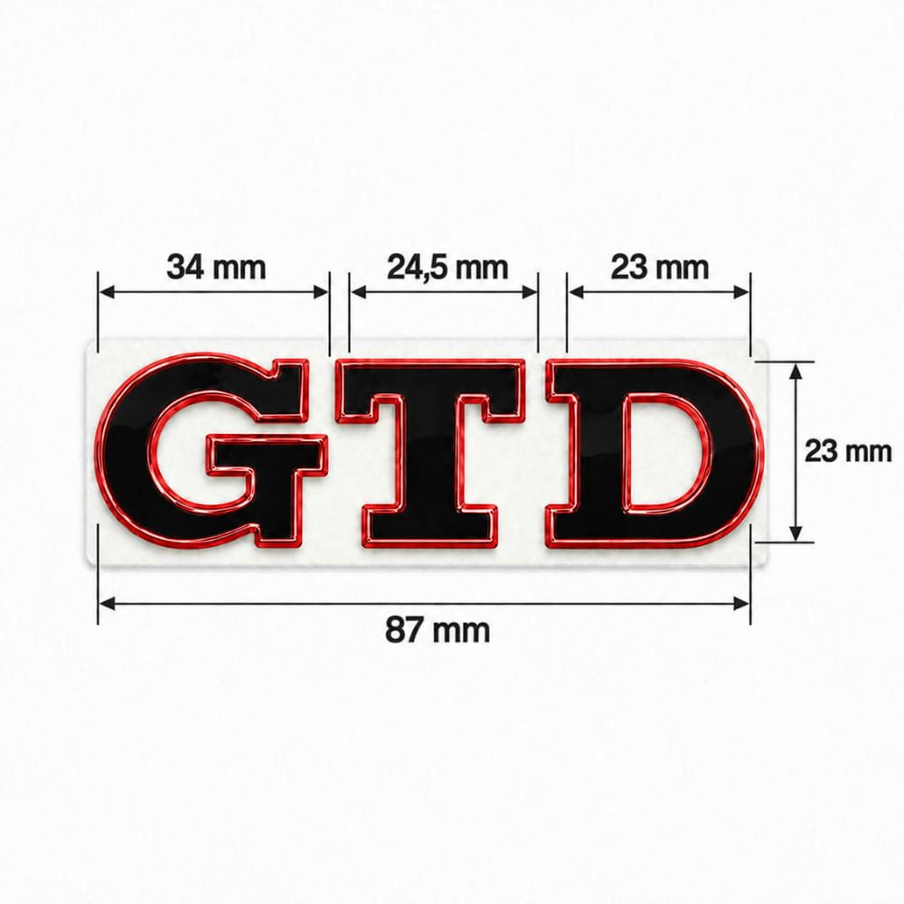 Emblema metálico GTD negro con borde rojo para portón trasero de Golf VI y VII con relieve