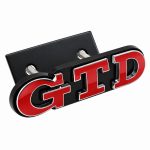 Emblema metálico GTD rojo con borde cromado para parrilla frontal de Golf VI y VII con relieve