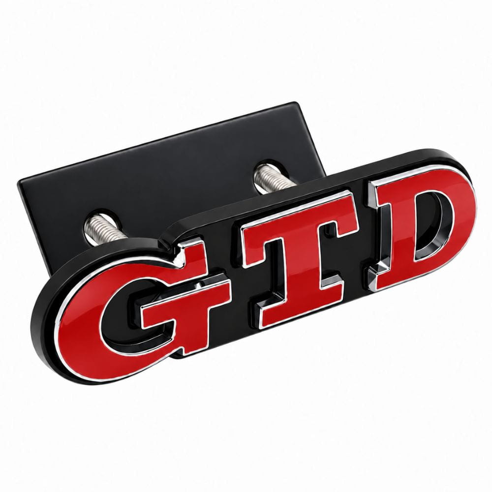 Emblema metálico GTD rojo con borde cromado para parrilla frontal de Golf VI y VII con relieve