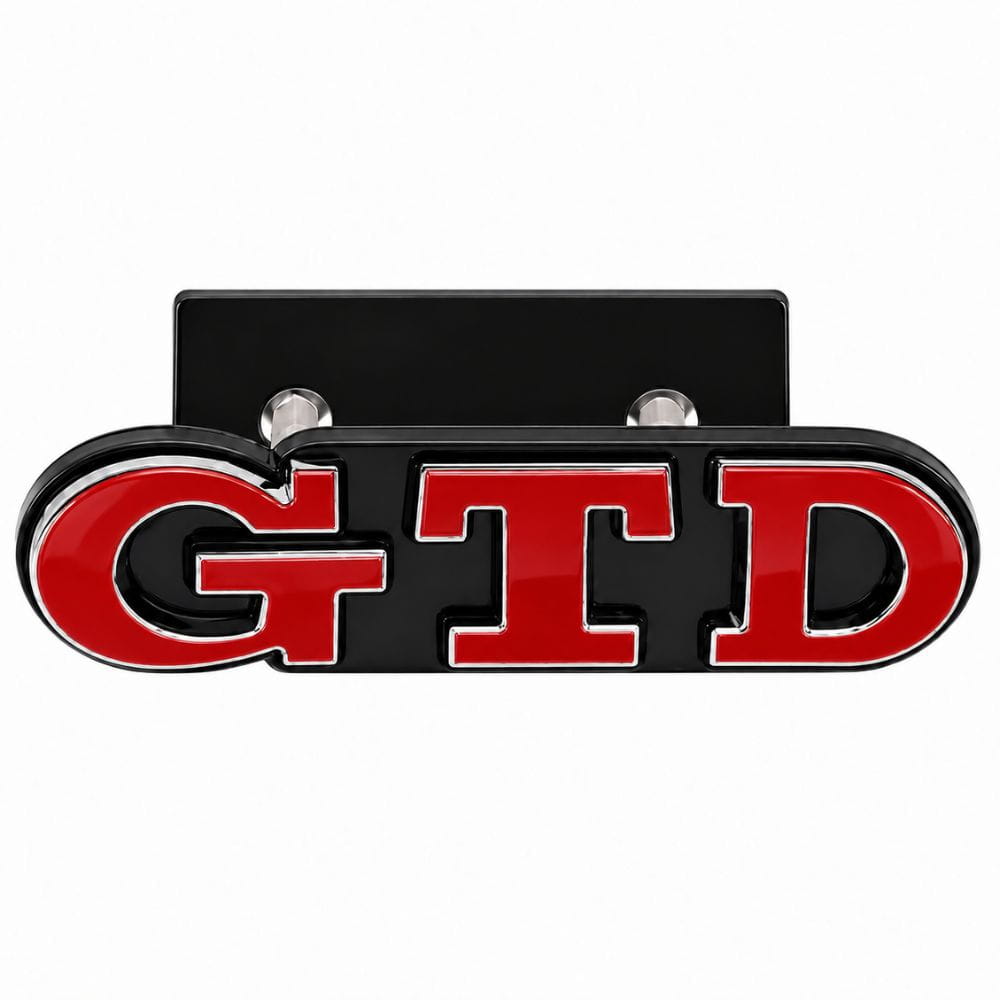 Emblema metálico GTD rojo con borde cromado para parrilla frontal de Golf VI y VII con relieve