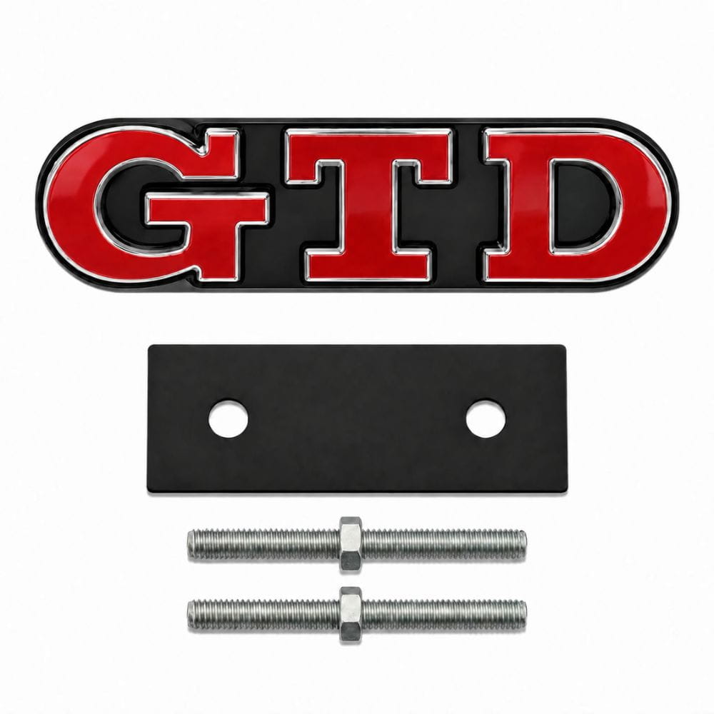 Emblema metálico GTD rojo con borde cromado para parrilla frontal de Golf VI y VII con relieve