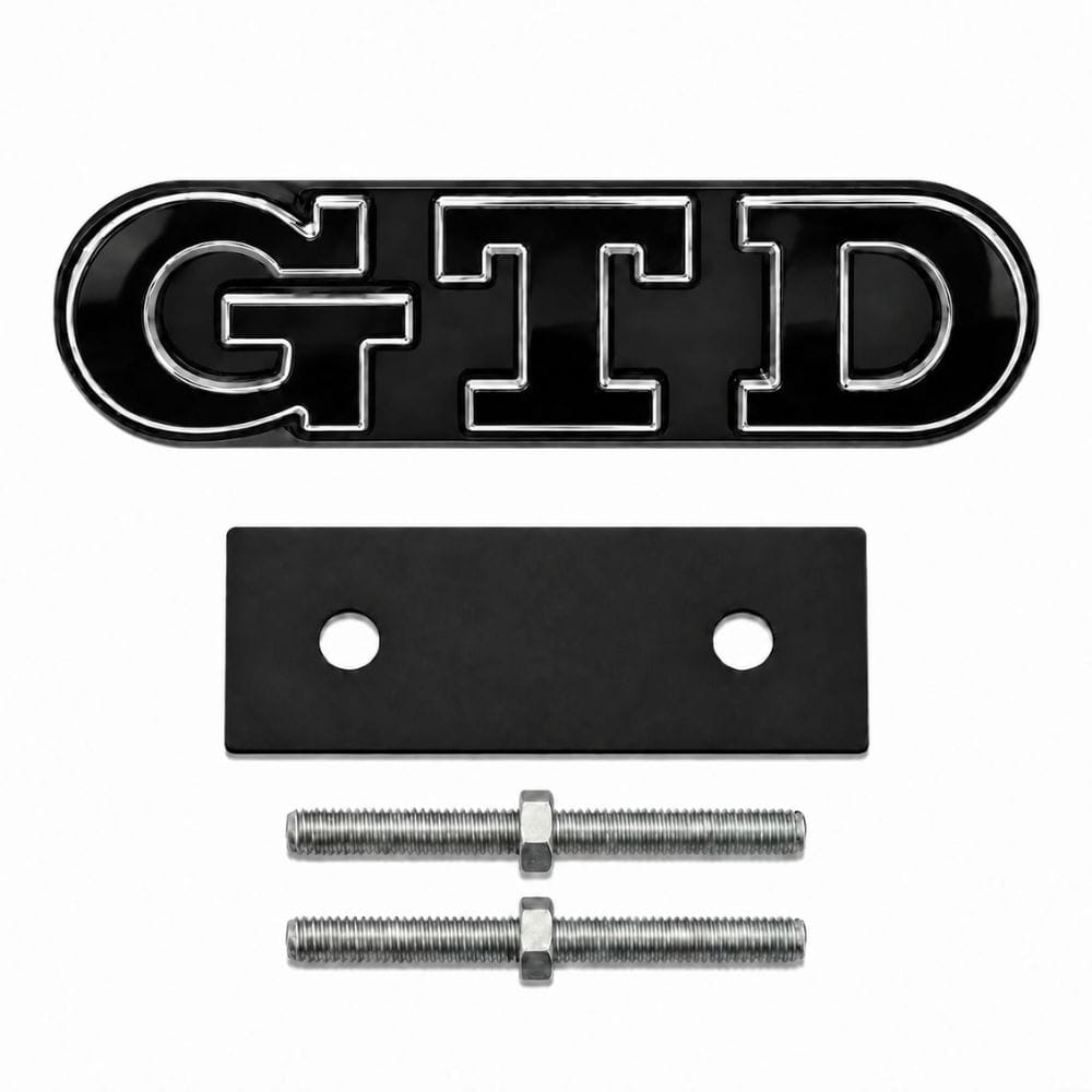 Emblema GTD negro con borde cromado para parrilla frontal de VW Golf 6, 7 y 7.5.