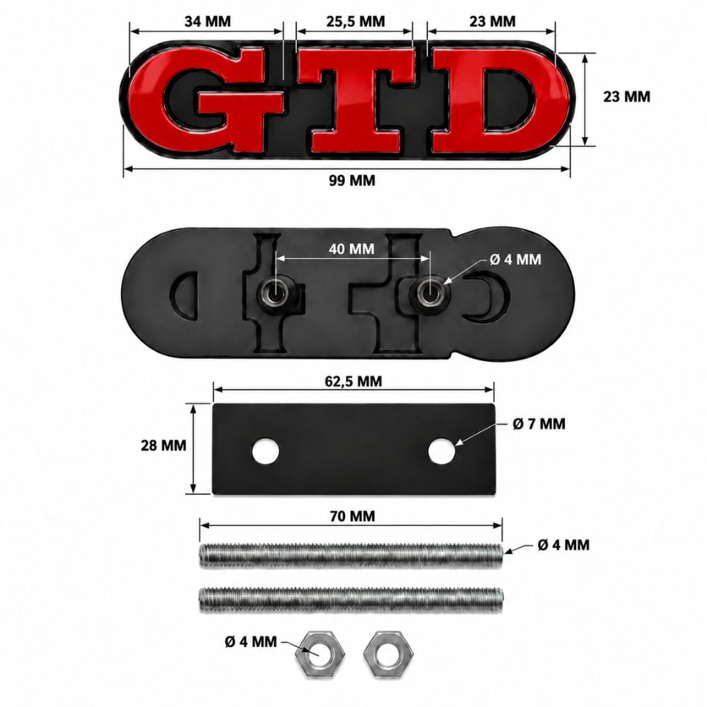 Emblema GTD rojo con borde negro para parrilla frontal de VW Golf 6, 7 y 7.5.