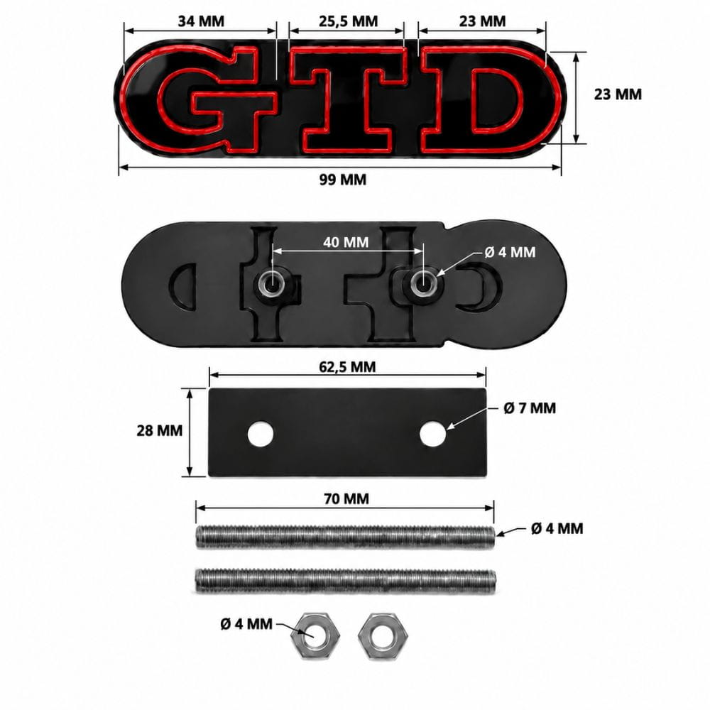 Emblema GTD negro con borde rojo para parrilla frontal de VW Golf 6, 7 y 7.5.