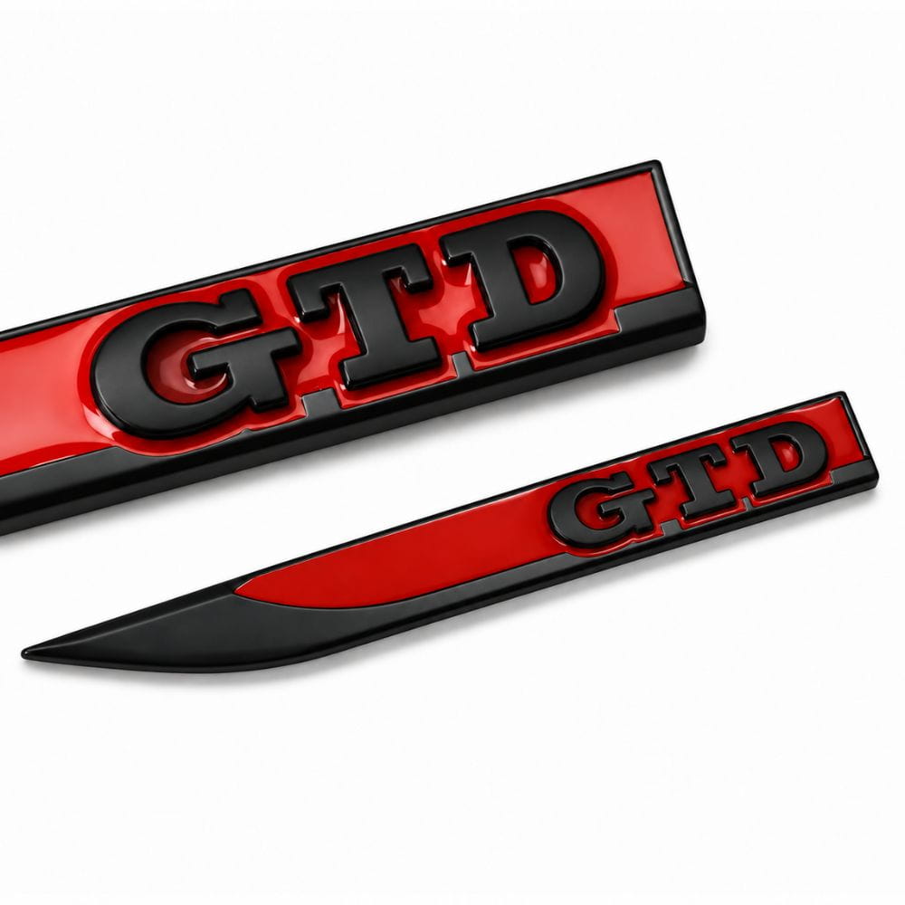 Emblema GTD rojo y negro para aletas laterales de VW Golf 6, 7 y 7.5.