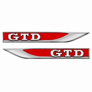 Emblema GTD rojo y cromado para aletas laterales de VW Golf 6, 7 y 7.5.