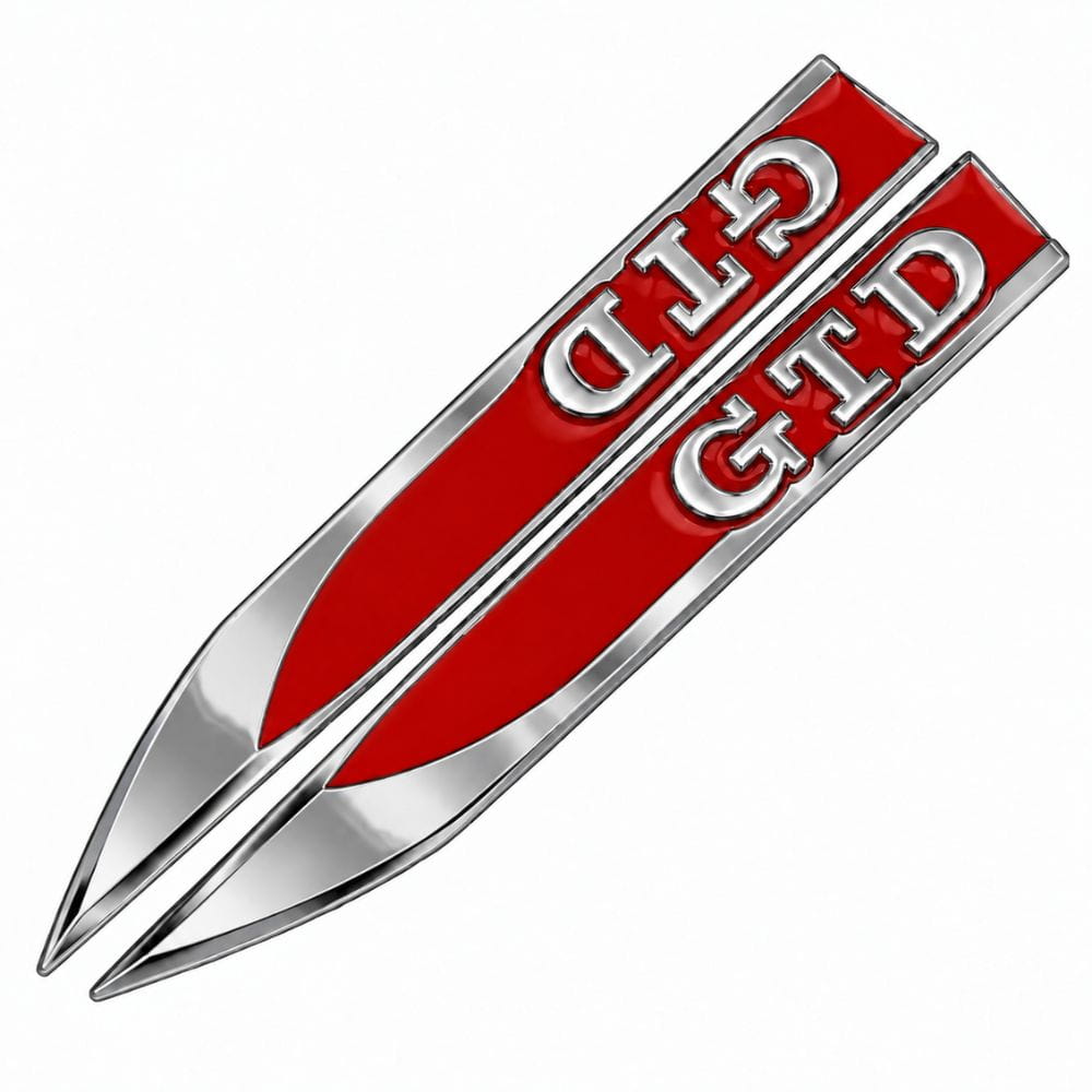 Emblema GTD rojo y cromado para aletas laterales de VW Golf 6, 7 y 7.5.