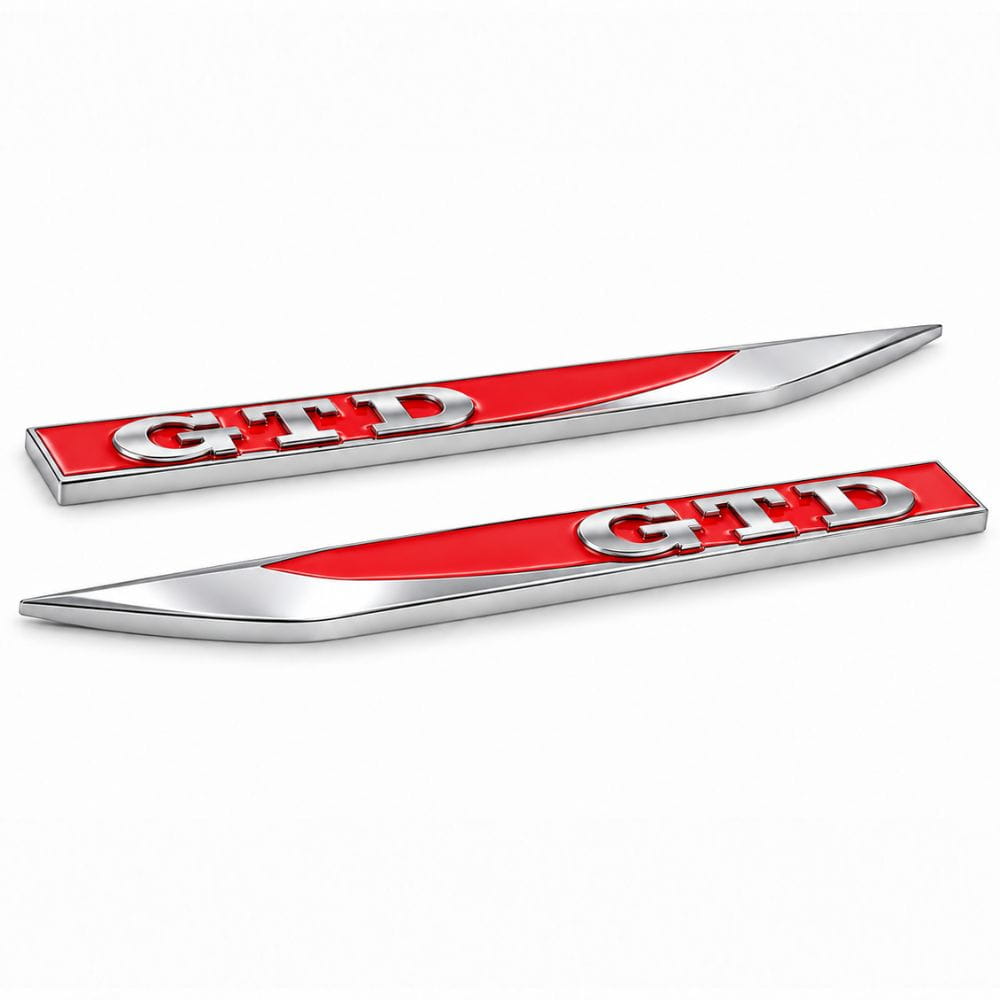 Emblema GTD rojo y cromado para aletas laterales de VW Golf 6, 7 y 7.5.