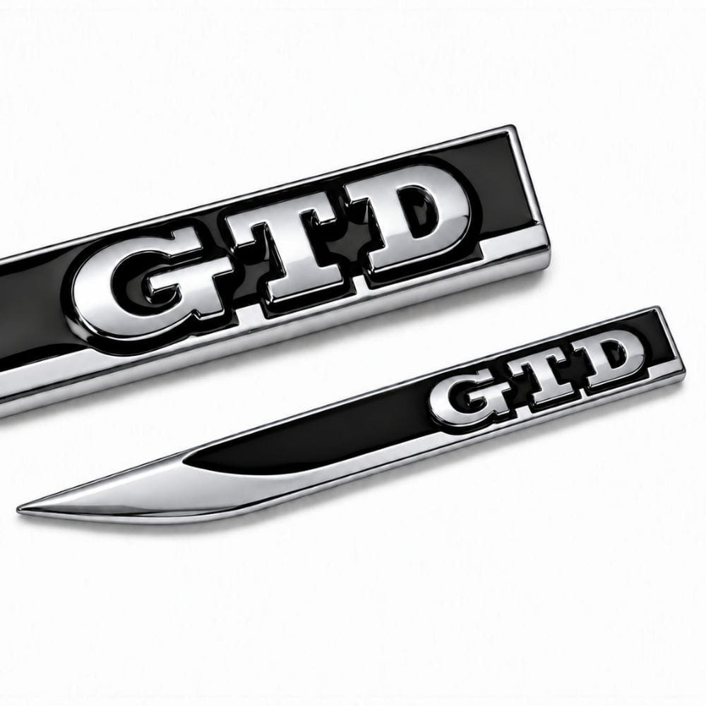 Emblema GTD negro y cromado para aletas laterales de VW Golf 6, 7 y 7.5.