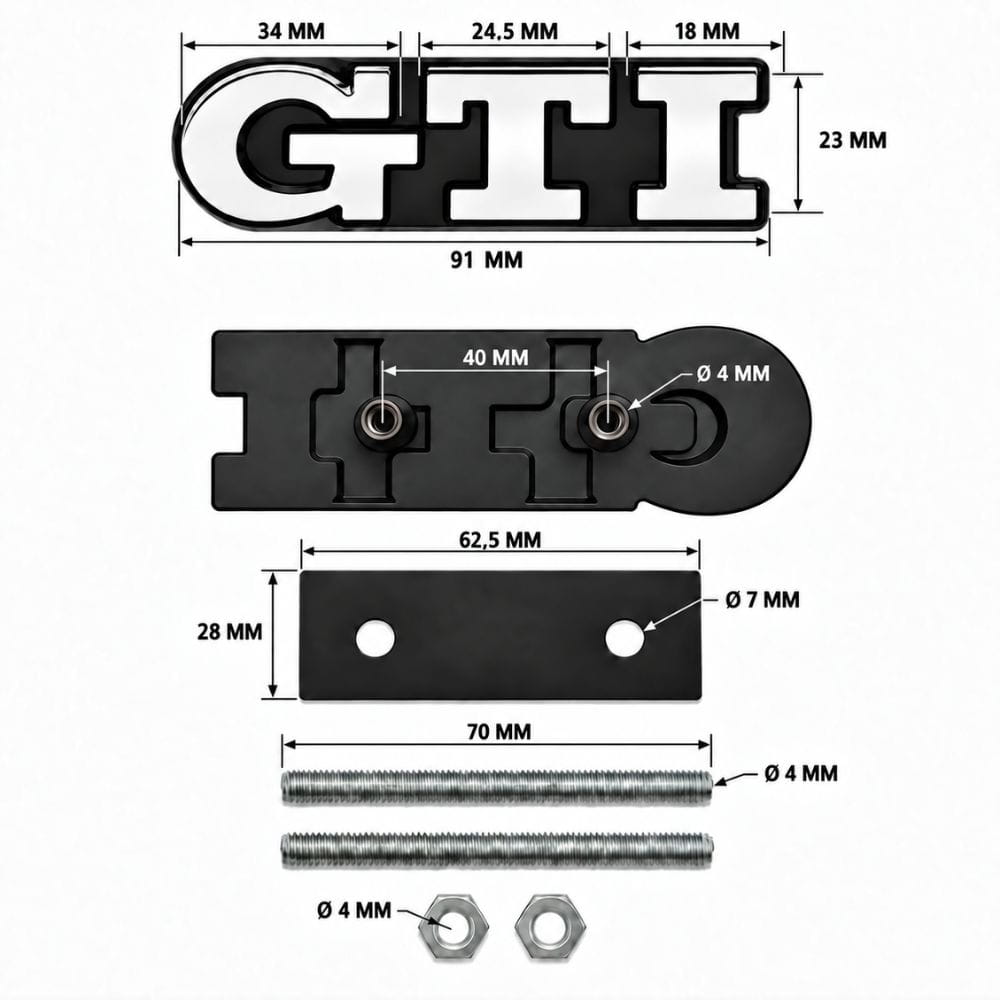 Emblema GTI cromado para parrilla delantera de VW Golf 5, 6, 7 y Polo IV, V, VI.