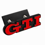 Emblema GTI rojo con borde negro para parrilla delantera de VW Golf 5, 6, 7 y Polo IV, V, VI.
