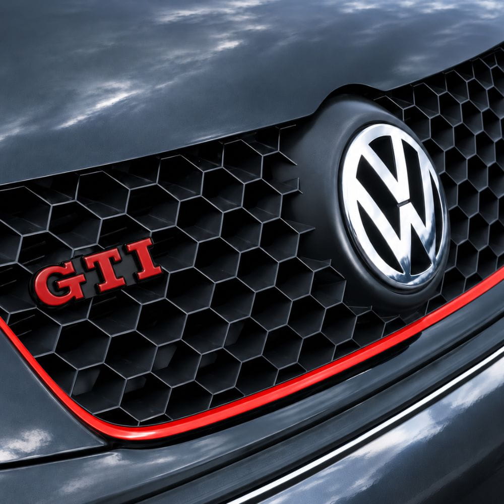Emblema GTI rojo con borde negro para parrilla delantera de VW Golf 5, 6, 7 y Polo IV, V, VI.