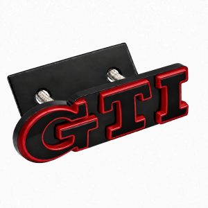 Emblema GTI negro con borde rojo para parrilla delantera de VW Golf 5, 6, 7 y Polo IV, V, VI.