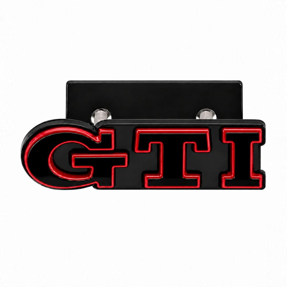 Emblema GTI negro con borde rojo para parrilla delantera de VW Golf 5, 6, 7 y Polo IV, V, VI.