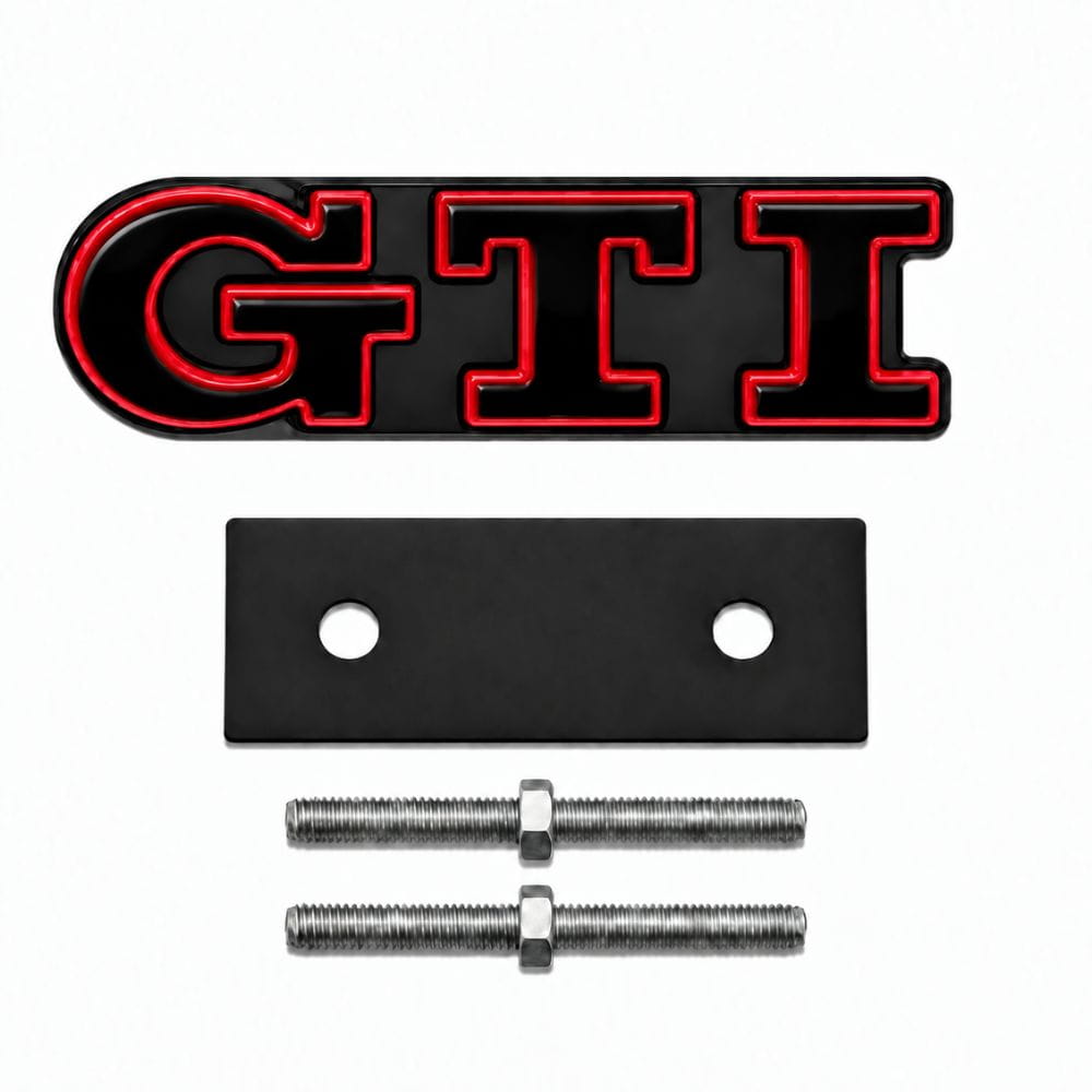 Emblema GTI negro con borde rojo para parrilla delantera de VW Golf 5, 6, 7 y Polo IV, V, VI.