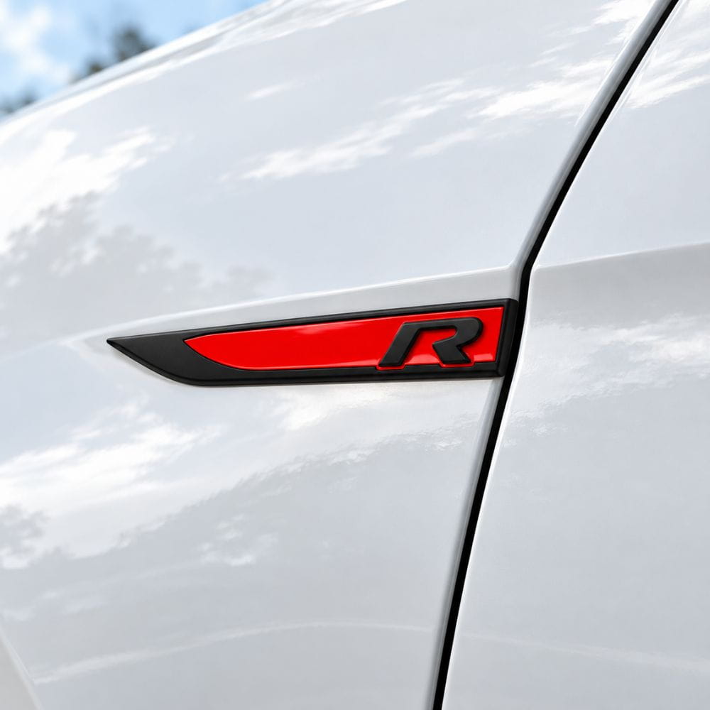 Emblema R negro y rojo para aletas laterales de VW Golf, Scirocco, Tiguan y Polo.