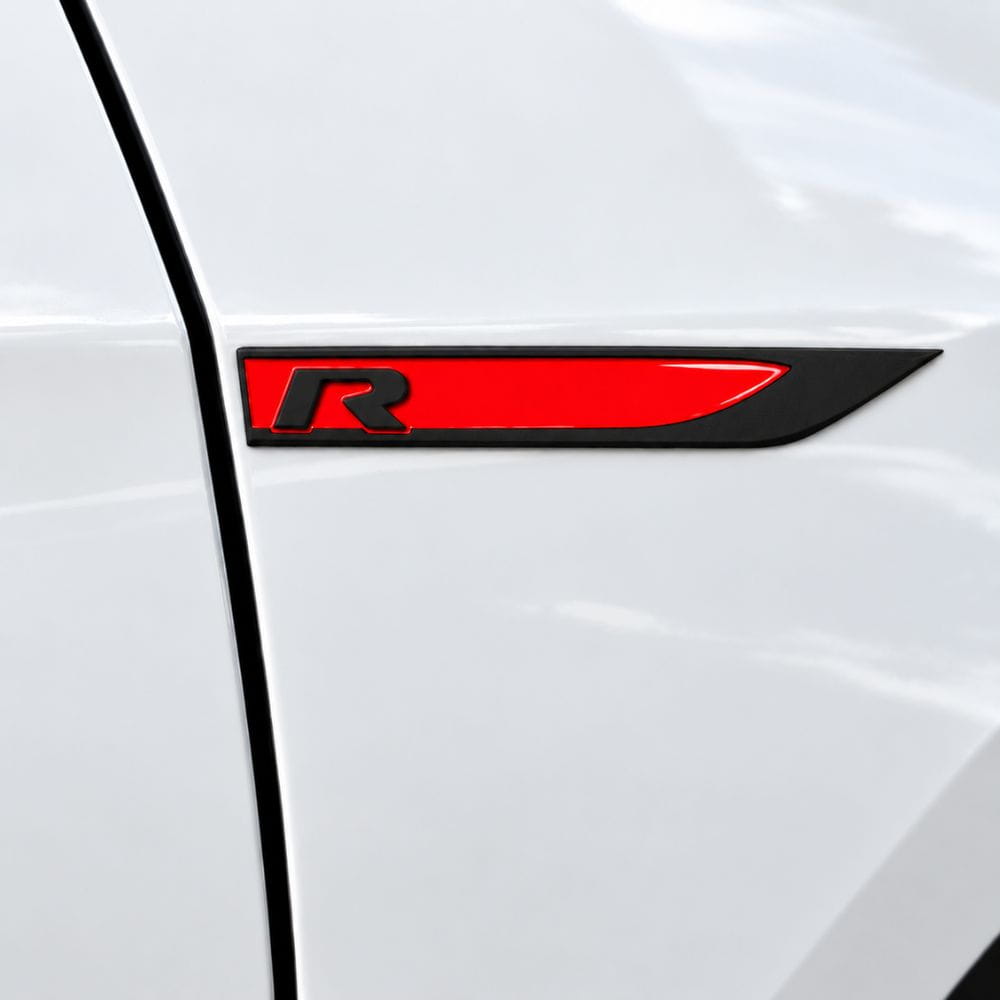 Emblema R negro y rojo para aletas laterales de VW Golf, Scirocco, Tiguan y Polo.