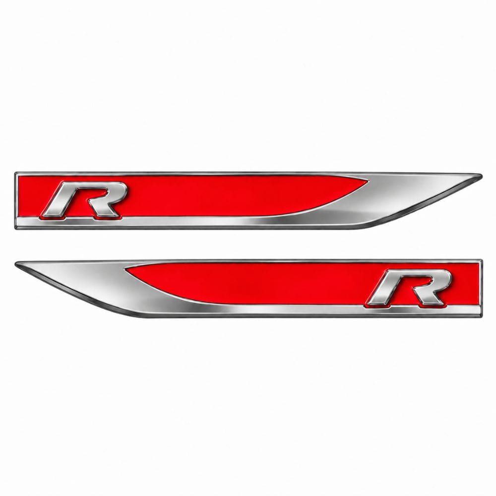 Emblema R rojo y cromado para aletas laterales de VW Golf, Scirocco, Tiguan y Polo.