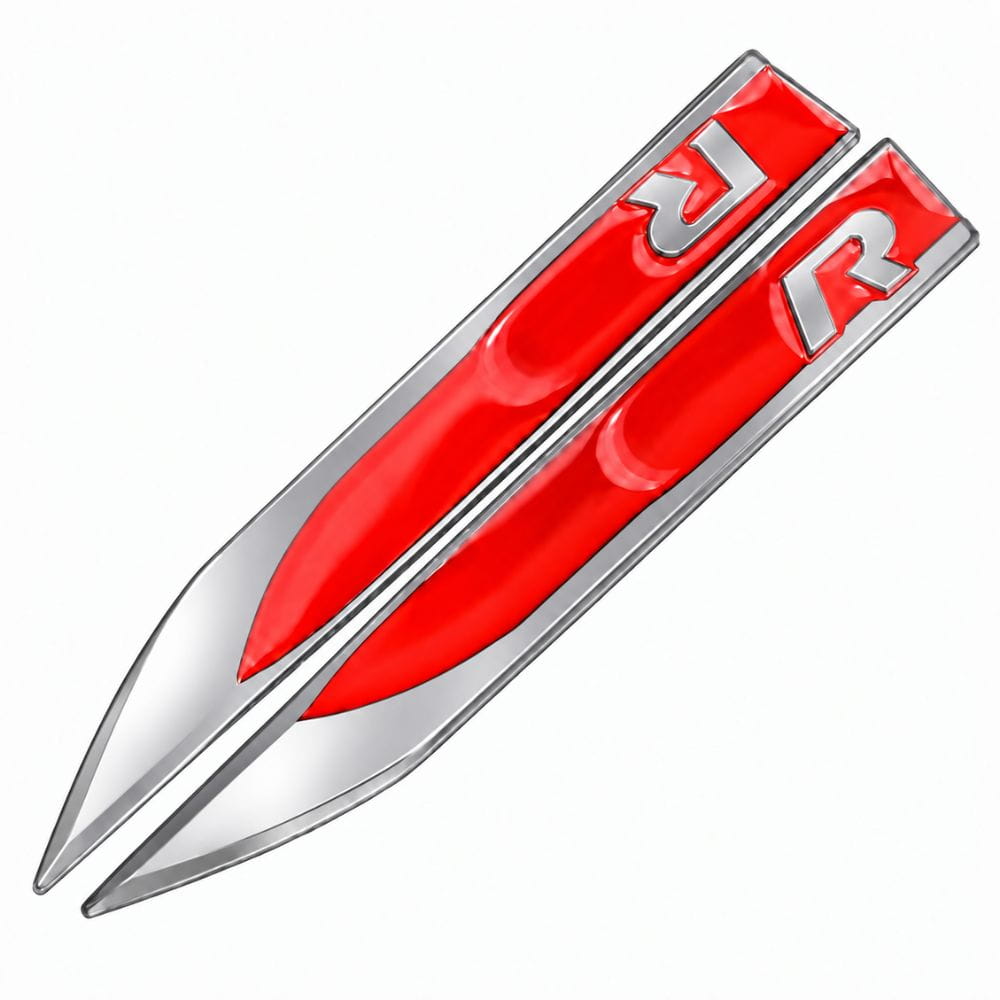 Emblema R rojo y cromado para aletas laterales de VW Golf, Scirocco, Tiguan y Polo.