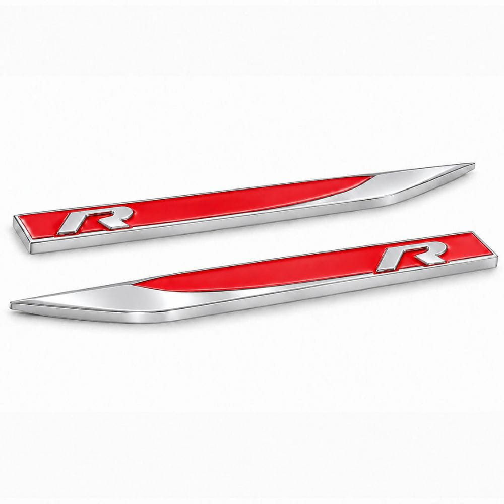 Emblema R rojo y cromado para aletas laterales de VW Golf, Scirocco, Tiguan y Polo.