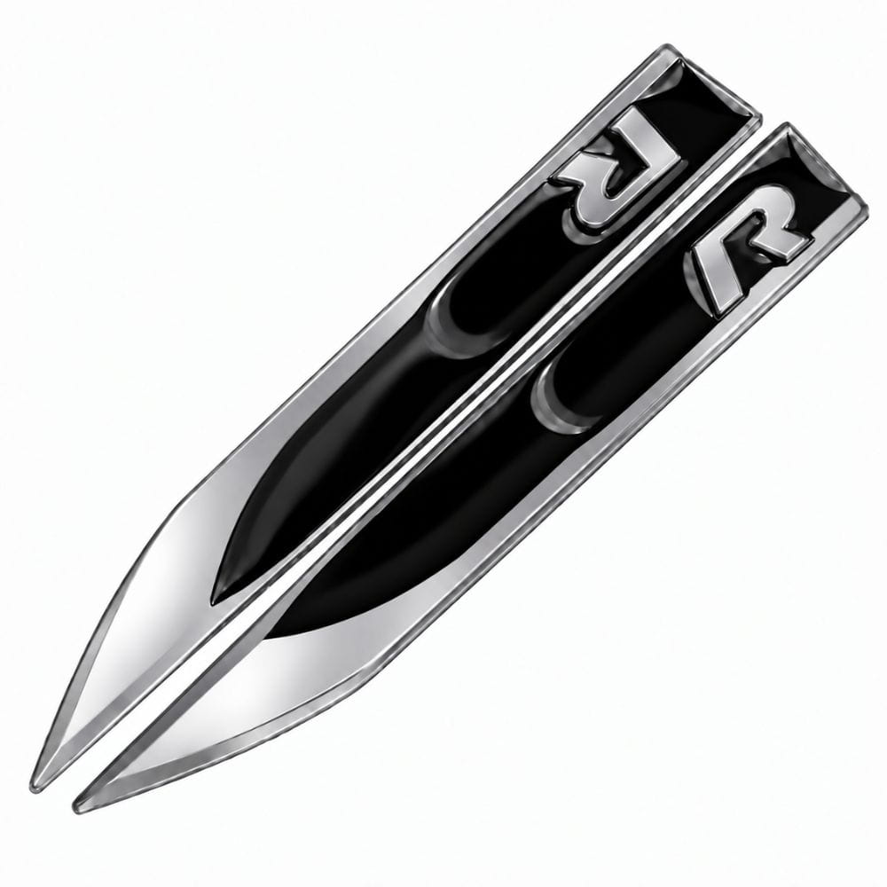 Emblema R negro y cromado para aletas laterales de VW Golf, Scirocco, Tiguan y Polo.