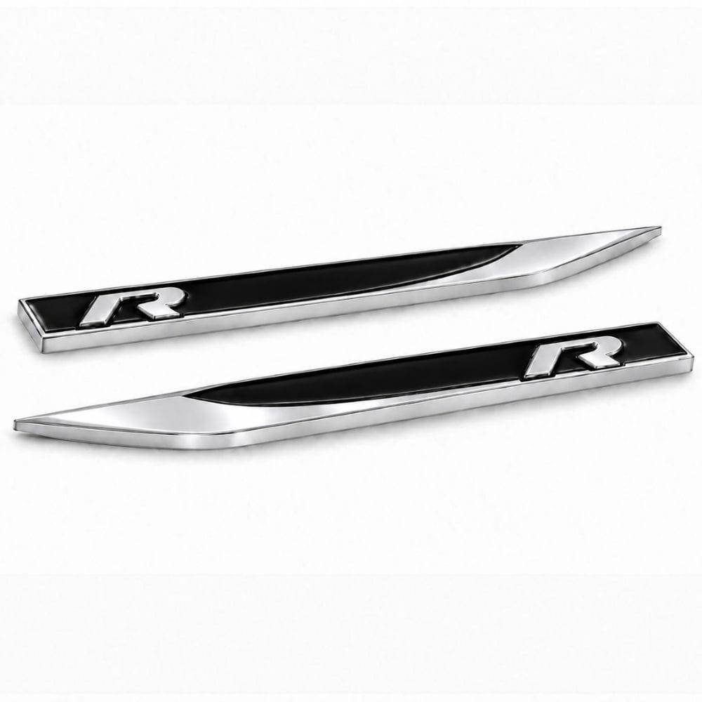 Emblema R negro y cromado para aletas laterales de VW Golf, Scirocco, Tiguan y Polo.