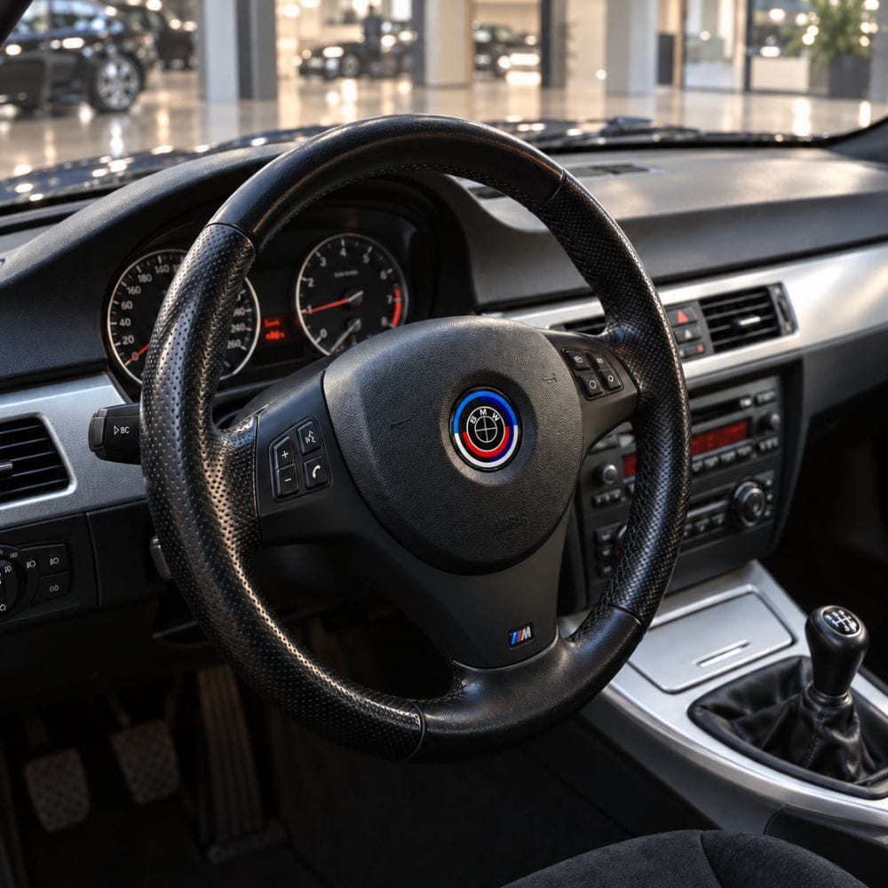 Kit de insignias 50 Aniversario en fibra de carbono negra instalado en BMW Serie 3 E90 berlina.