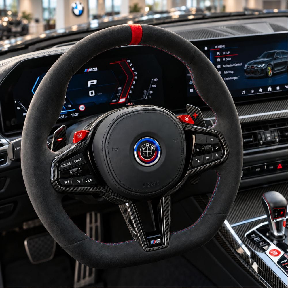 Kit de insignias conmemorativas 50 Aniversario en fibra de carbono negra para BMW M3 Touring G81.