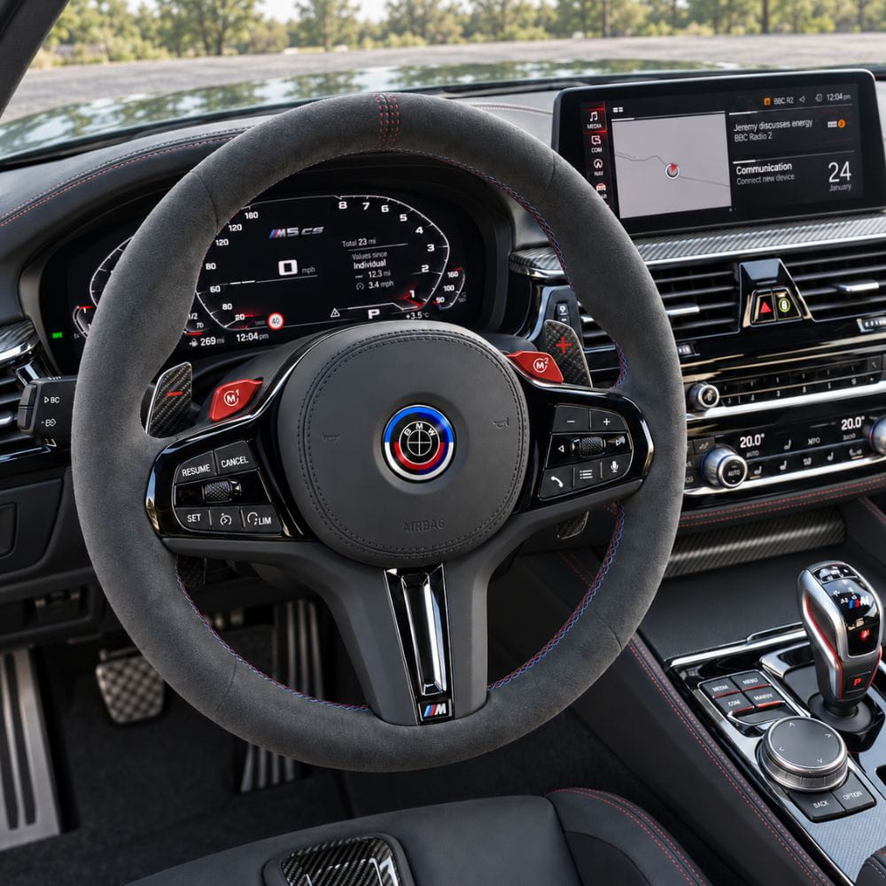 Kit de emblemas conmemorativas 50 Aniversario en fibra de carbono negra para BMW M5 F90 Competition.